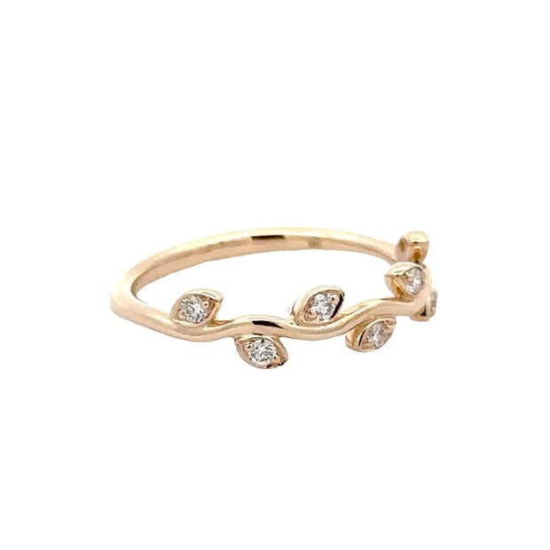 14K Yellow Gold Leaf-Motif Diamond Ring