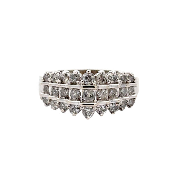 Estate 10K White Gold Tiered & Graduated Diamond Ring