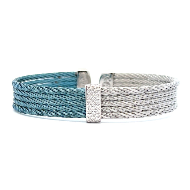 ALOR Caribbean Blue & Grey Cable Mini Cuff with 18kt White Gold & Diamonds