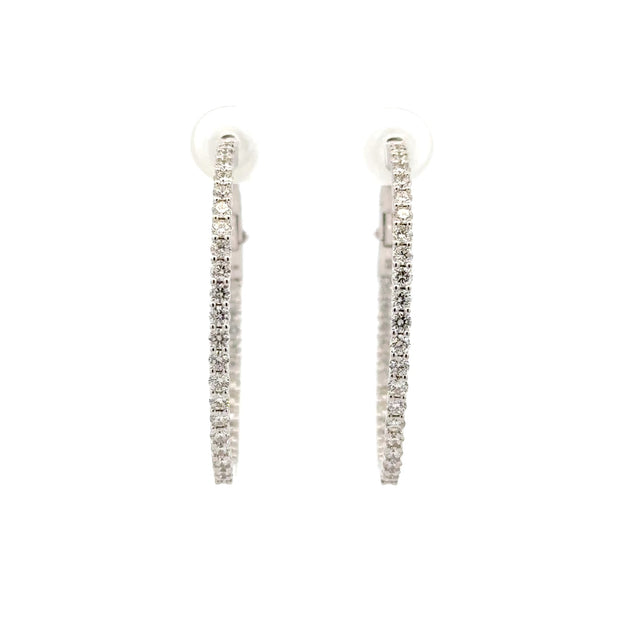 14K White Gold Diamond Hoop Earrings