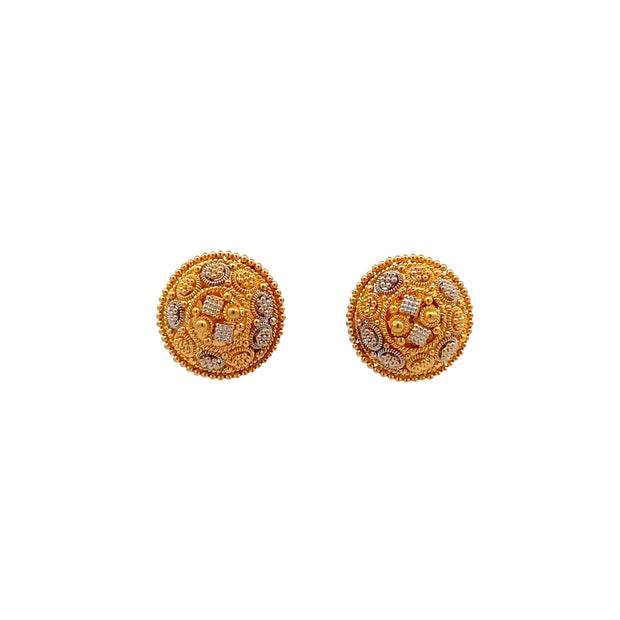 Estate 22K Yellow Gold & Rhodium Domed Earrings