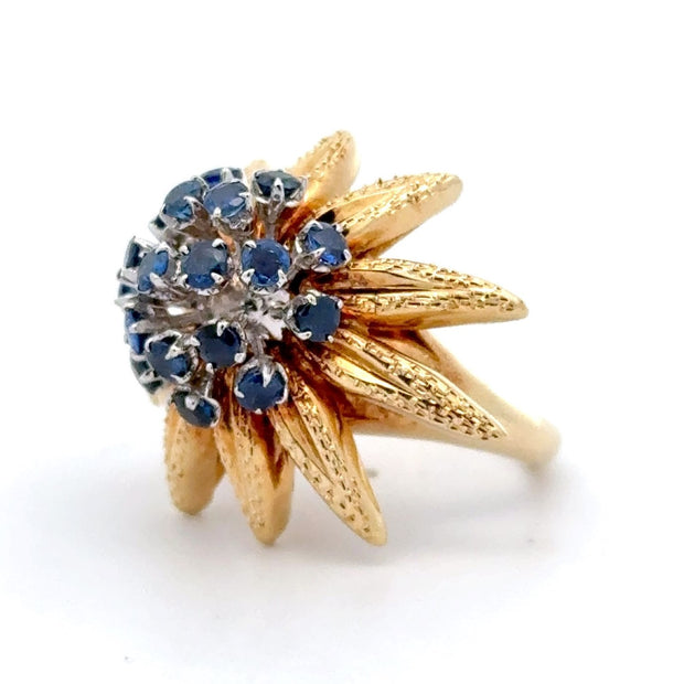 Estate 18K Yellow Gold & Platinum Sea Life Sapphire Ring