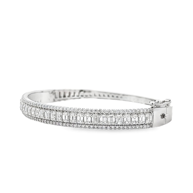 14K White Gold Emerald-Cut Diamond Bangle Bracelet