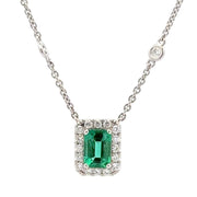 14K White Gold Emerald & Diamond Necklace