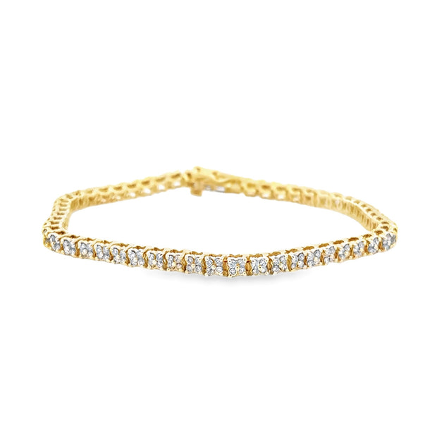 Estate 14K Yellow Gold Cluster-Style Diamond Tennis Bracelet