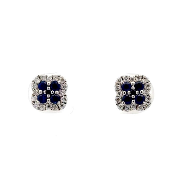 14K White Gold Sapphire & Diamond Stud Earrings