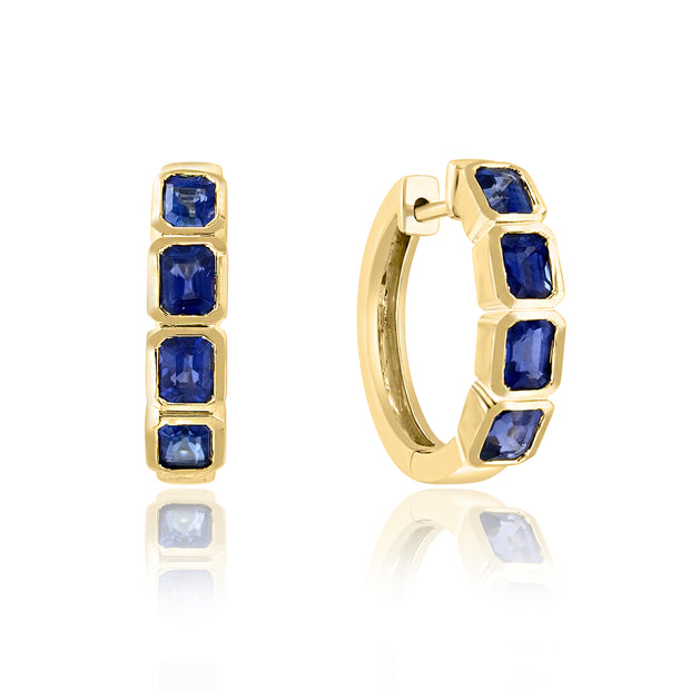 18K Yellow Gold Sapphire Hoop Earrings