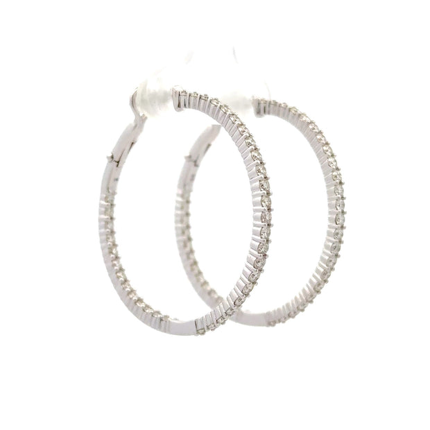 14K White Gold Diamond Hoop Earrings