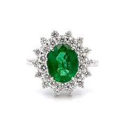 14K White Gold Emerald & Diamond Ring