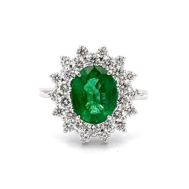 14K White Gold Emerald & Diamond Ring