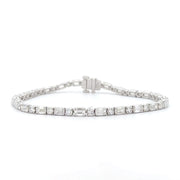 14K White Gold Emerald-Cut & Round-Cut Diamond Tennis Bracelet