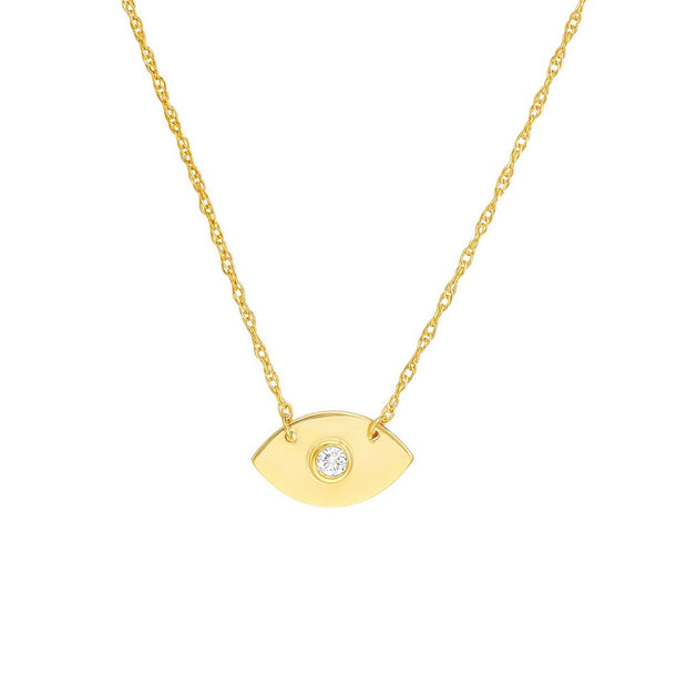 14K Yellow Gold Diamond Evil Eye Necklace