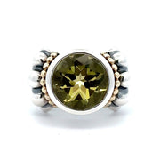 Estate Sterling Silver & 18K Yellow Gold Lagos Caviar Peridot Ring