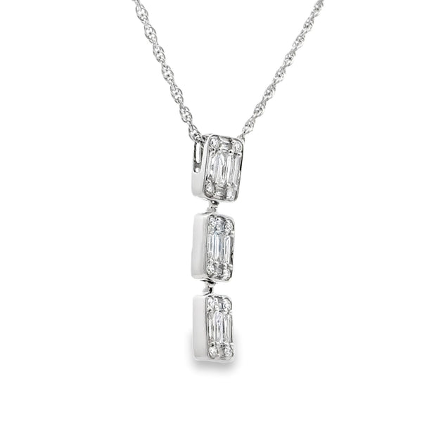 14K White Gold Cluster Diamond Drop Necklace