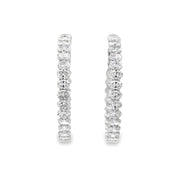 18K White Gold Oval-Cut Diamond Hoop Earrings