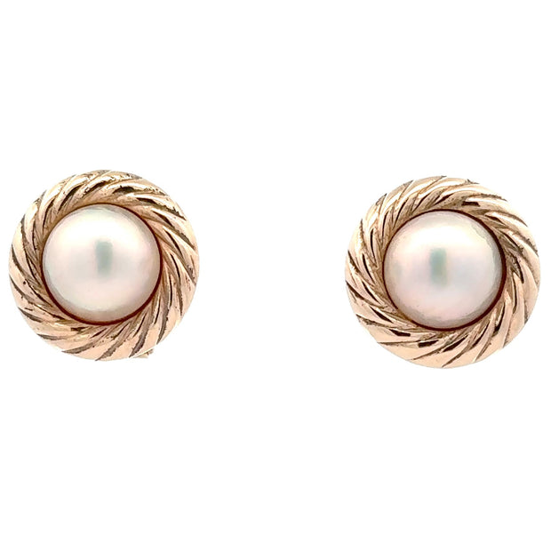 Estate 14K Yellow Gold Mabé Pearl Button Earrings