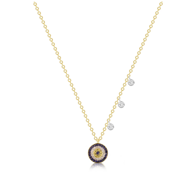 Meira T 14K Yellow & White Gold Evil Eye Charm Necklace with Blue Sapphires and Diamonds