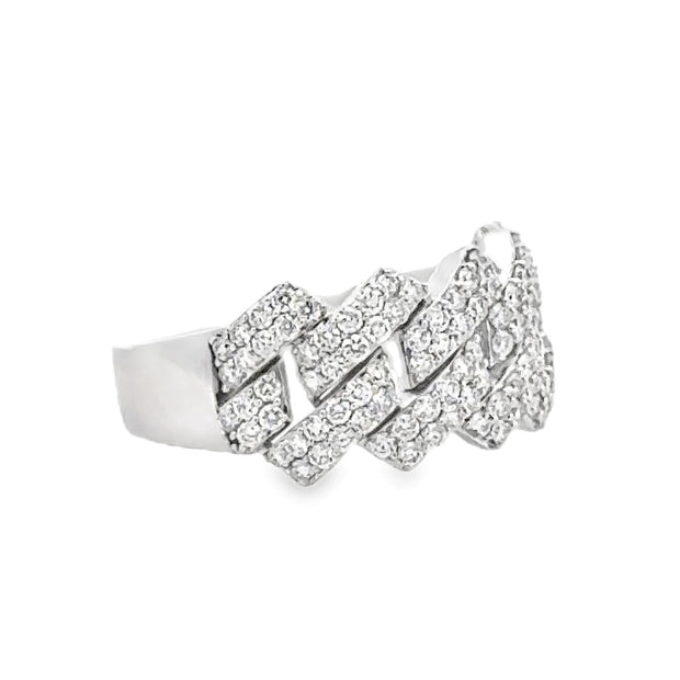 14K White Gold Link-Style Diamond Ring