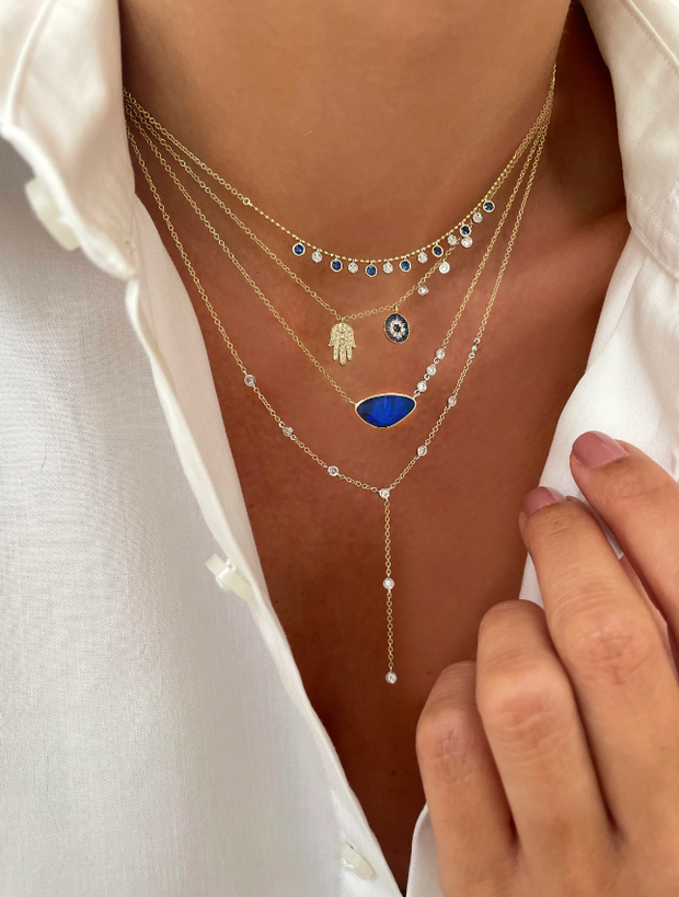 Meira T 14K Yellow & White Gold Diamond & Sapphire Hamsa and Evil Eye Necklace