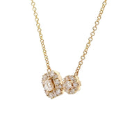 14K Yellow Gold Contemporary Halo Diamond Necklace