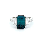 14K White Gold Indicolite Tourmaline & Diamond Ring