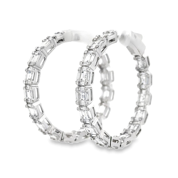 18K White Gold Inside-Out Diamond Cluster Hoop Earrings