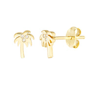 14K Yellow Gold Diamond Palm Tree Stud Earrings