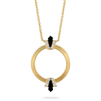 Doves 18K Yellow Gold Black Onyx and Diamond Necklace