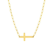 14K Yellow Gold Paperclip Cross Necklace