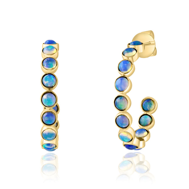 14K Yellow Gold Ethiopian Opal J-Hoop Earrings