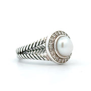 Estate David Yurman Sterling Silver, Pearl & Diamond Ring