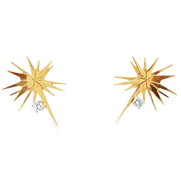 Estate 18K Yellow Gold & Platinum Diamond Starburst Earrings