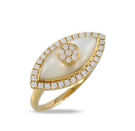 Doves 18K Yellow Gold Mother of Pearl & Diamond Evil Eye Ring