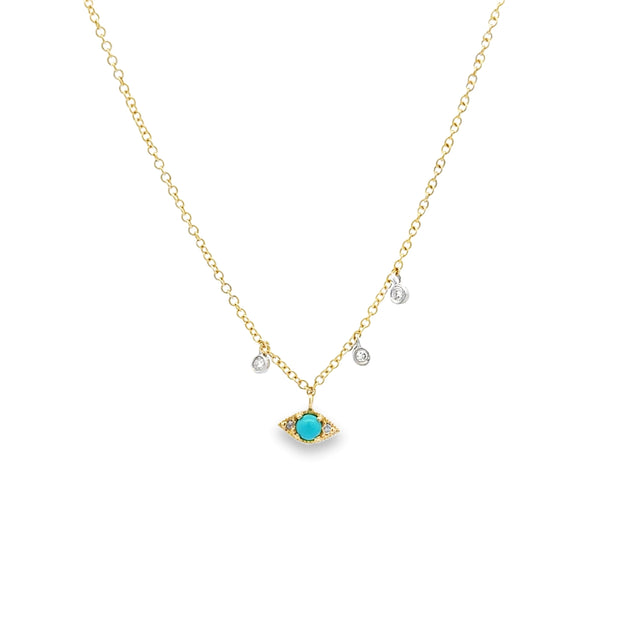 Meira T 14K Yellow & White Gold Dainty Turquoise & Diamond Evil Eye Necklace