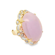 Estate 18K Yellow Gold Large Lavender Jade & Diamond Ring