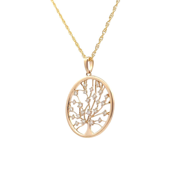 14K Yellow Gold Diamond Tree of Life Necklace