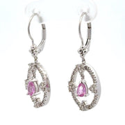 Estate 14K White Gold Pink Sapphire & Diamond Dangle Earrings