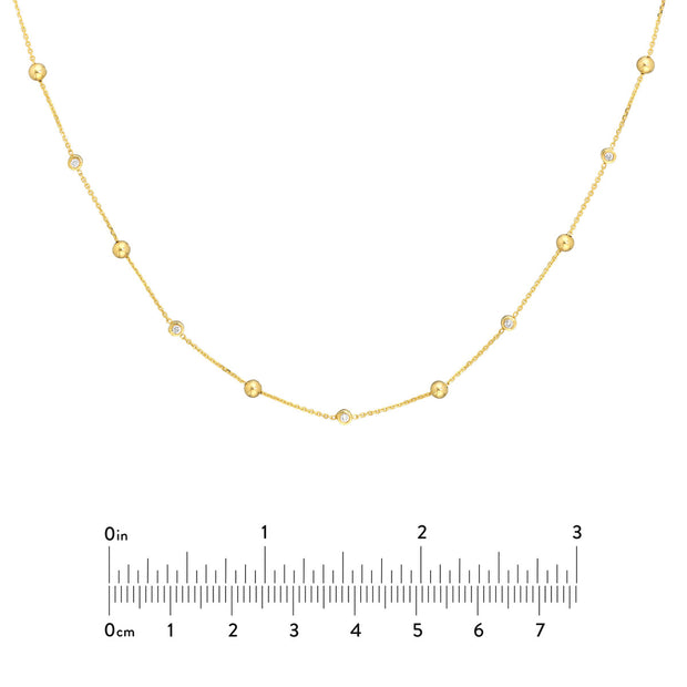 14K Yellow Gold Alternating Bezel Diamond & Bead Necklace