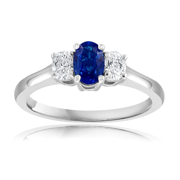 18K White Gold Sapphire & Diamond Three Stone Ring