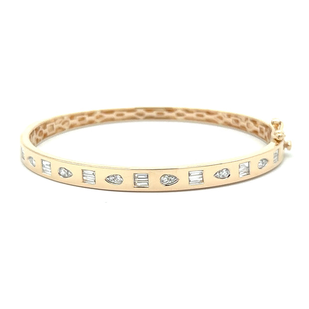 14K Yellow Gold Contemporary Diamond Bangle Bracelet