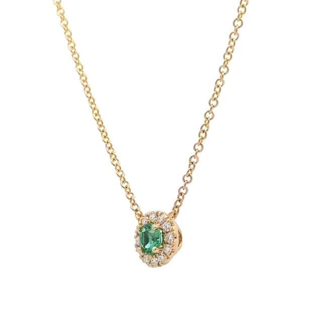 14K Yellow Gold Emerald & Diamond Necklace