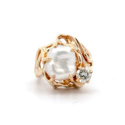 Estate 14K Yellow Gold Freeform Pearl & Diamond Ring