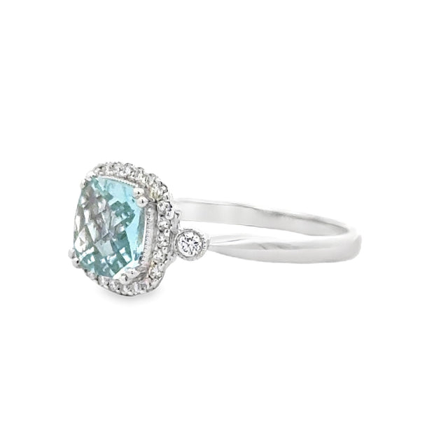 14K White Gold Aquamarine & Diamond Ring