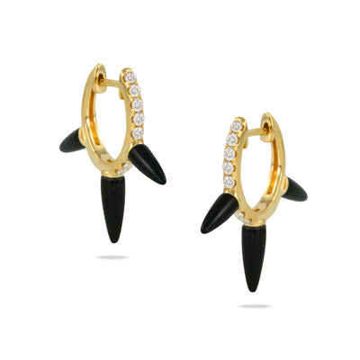 Doves 18K Yellow Gold Onyx & Diamond Circular Earrings