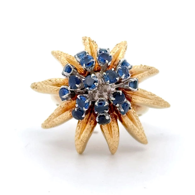 Estate 18K Yellow Gold & Platinum Sea Life Sapphire Ring