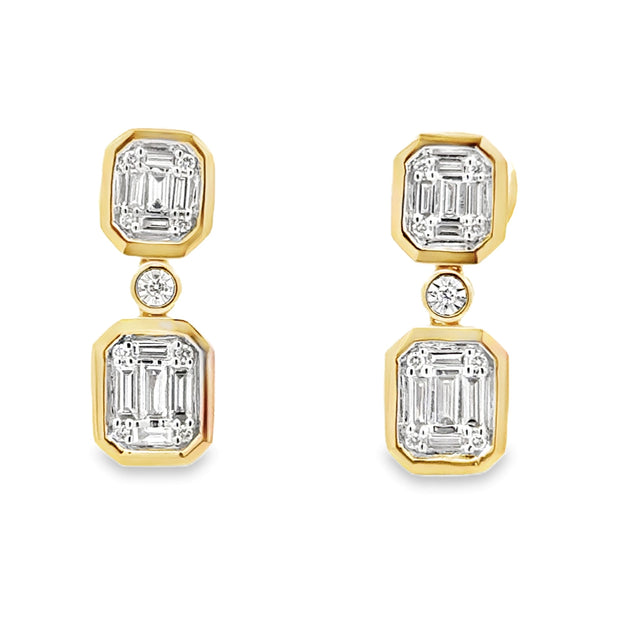 14K Yellow Gold Cluster-Style Dangle Diamond Earrings