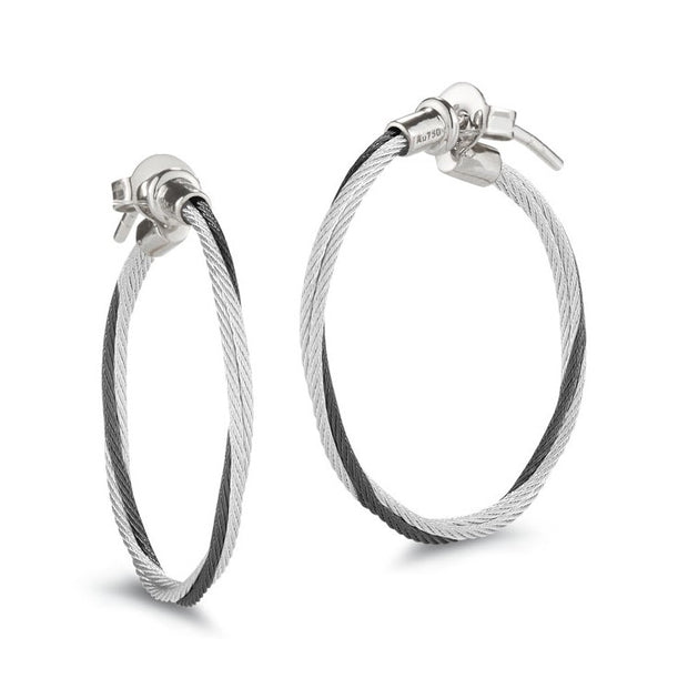 ALOR Black & Grey Cable Hoop Earrings