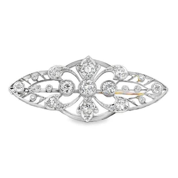 Estate Platinum & 14K Yellow Gold European-Cut Diamond Vintage Brooch