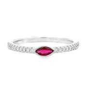 18K White Gold Ruby & Diamond Stackable Ring