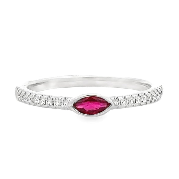 18K White Gold Ruby & Diamond Stackable Ring